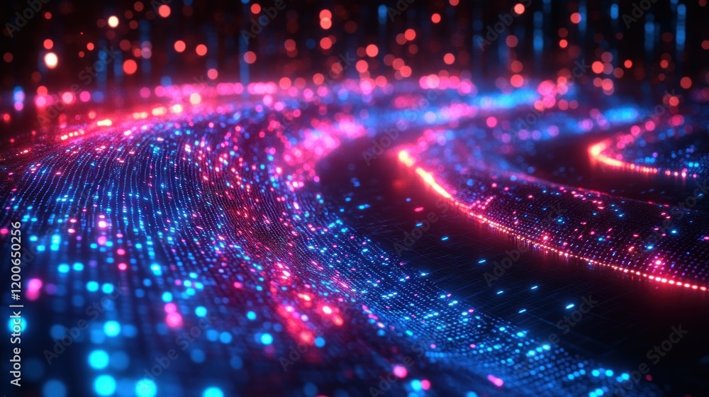 Aufkleber futuristic digital highway of binary code in cyberpunk landscape