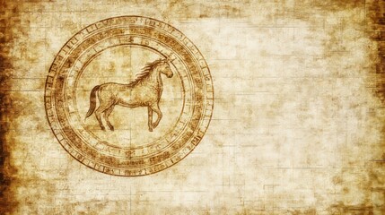 Obraz premium Ancient Scroll Depicting a Unicorn in a Circle