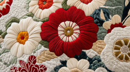 Obraz premium 和風クラフトアート｜フェルトで作られた色鮮やかな花々。和柄、和風、日本、ハンドメイド,アジア,