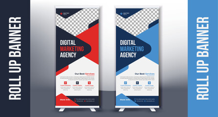 Modern Business signage Roll Up Banner. corporate Roll up background for marketing promotion. Vertical roll up, x-stand, exhibition display, Marketing, Promotion