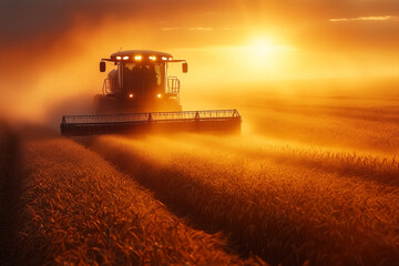 Fototapeta premium Oat Swather Creating Windrows with Stalks Lying Neatly for Harvesting