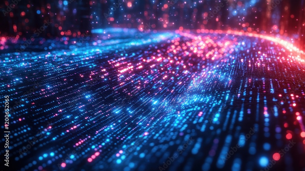 Aufkleber Digital Highway of Streaming Binary Code in Vibrant Cyberpunk Aesthetics with Neon Colors