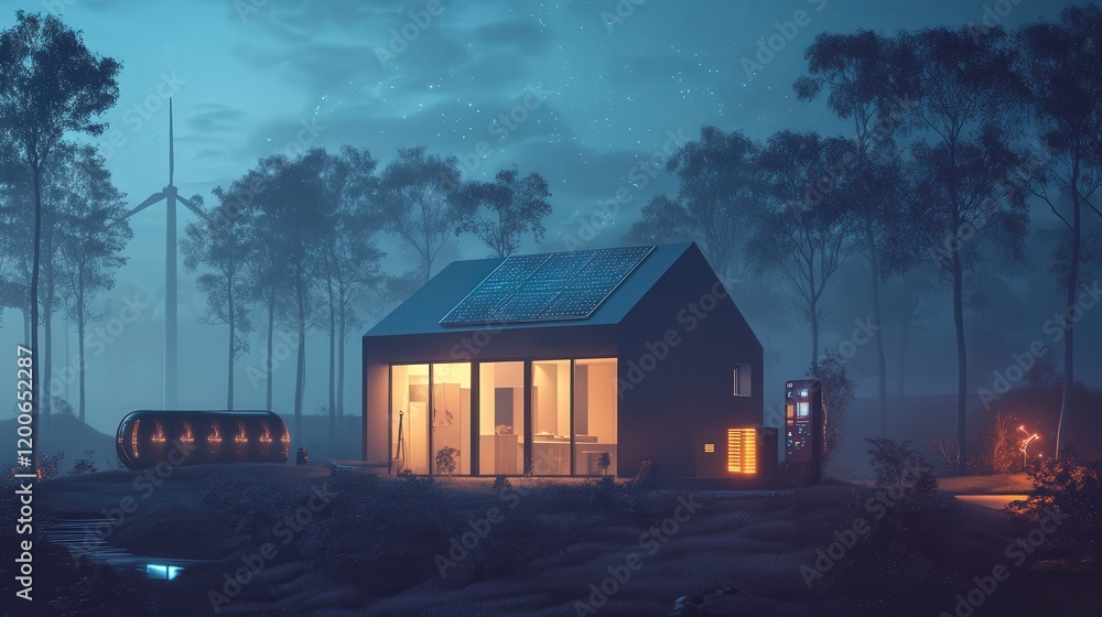 Poster futuristic idea for a smart home device that integrates ai for managing energy consumption efficient