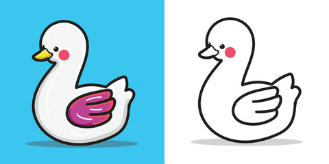 A cute Swan cartoon illustration for design element or coloring book element 