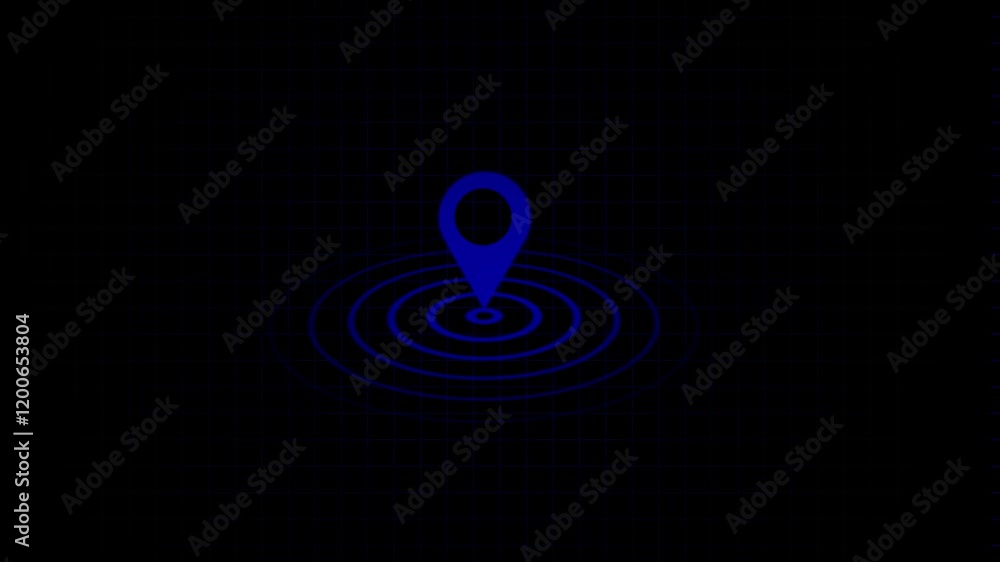 Poster map pin icon, gps pointer. blue location route gps position gps location pointer animated with radio