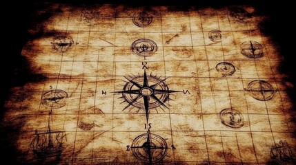 Ancient Treasure Map with Compass Rose and Ships (1)