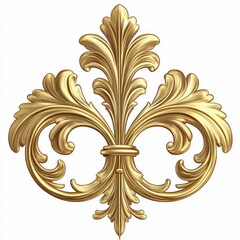 A gold ornamental fleur-de-lis symbol in a floral design, set against a clean white background, creating an elegant and sophisticated aesthetic.