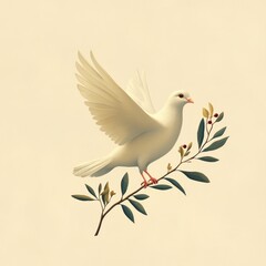 Obraz premium Dove with Olive Branch Minimalist Greeting Card for All Saints' Day Celebration