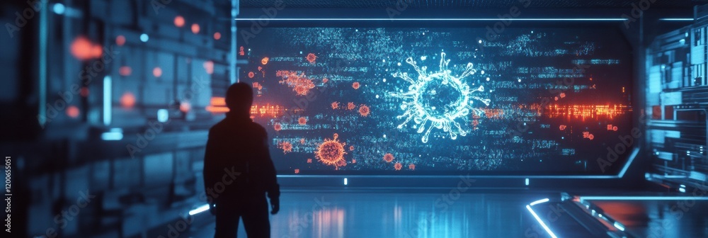 Poster strong glowing wall creates a protective barrier against viruses in a high tech lab environment. gen
