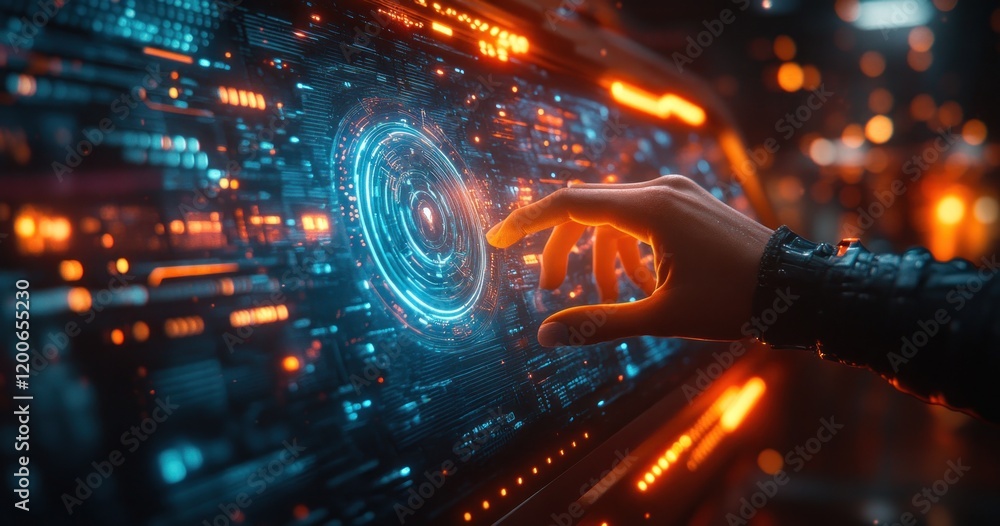 Poster Cybersecurity and Data Protection Holographic Interface Businessman Secure Online Transactions Digital Environment