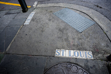St. Louis blue and white Street Tile Sign on New Orleans corner