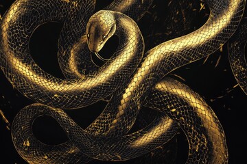 Fototapeta premium Golden Snake Intricate Coiled Pattern Design