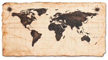 Ancient World Map on Aged Parchment Paper