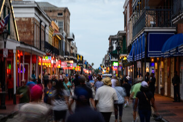 A busy Bourbon Street in New Orleans at Night
