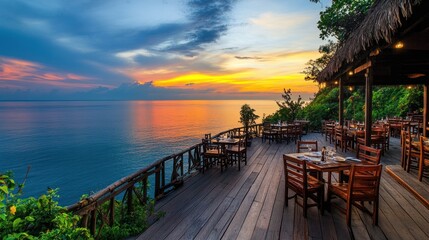 Fototapeta premium Sunset Dinner at Oceanside Restaurant