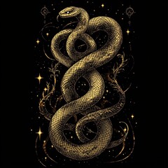 Fototapeta premium Golden Serpent Cosmic Celestial Art