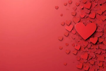 A vibrant red heart filled with multiple tiny hearts, placed on a pastel pink background, perfect for expressing love and affection on special occasions.