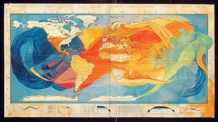 map displaying the global wind belts, including trade winds, westerlies, and polar easterlies, with arrows indicating wind directions