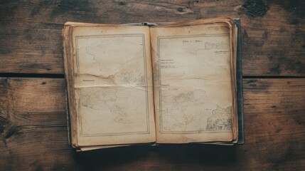 Antique Book Open to Vintage Maps of Terrain