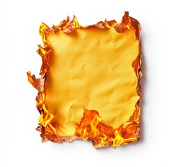 Burning yellow paper with flames.