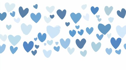 Delicate light blue hearts frame the edges of a white background, giving the design a soft, romantic feel and a peaceful, airy atmosphere.