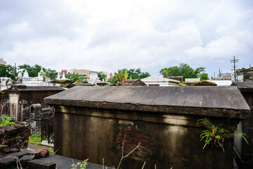 Old concrete tombs in cemetery New Orleans halloween