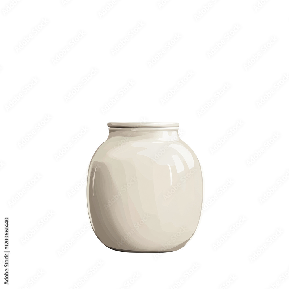 Aufkleber the image shows a simple off-white ceramic jar with a lid, presented against a plain white backdrop.