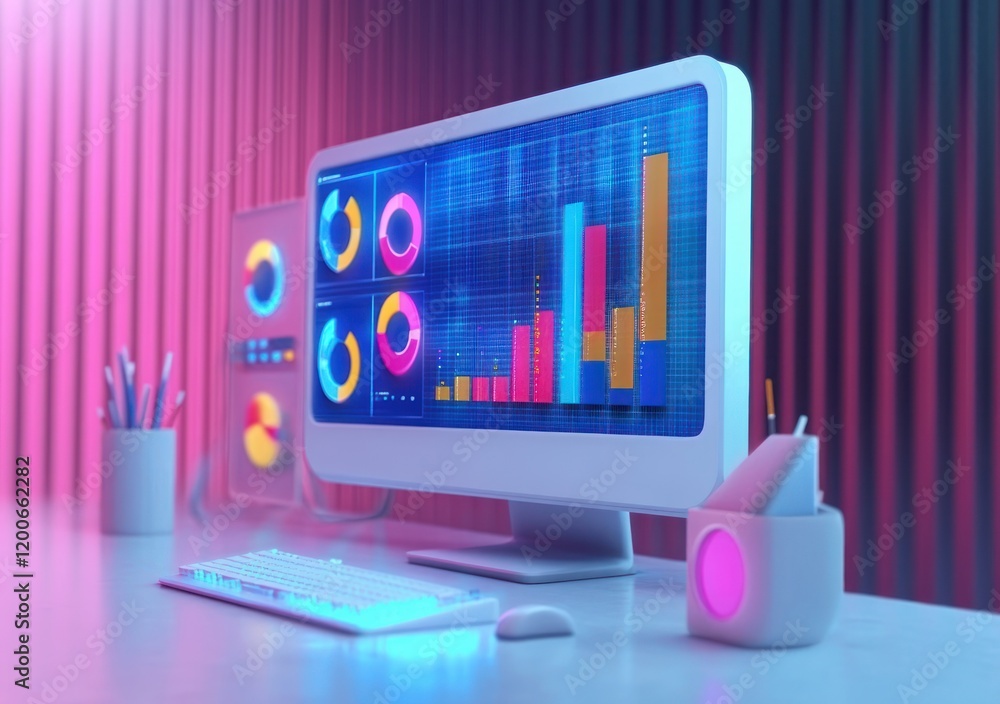 Fototapete colorful 3d data visualization with graphs and charts for seo optimization and web analytics