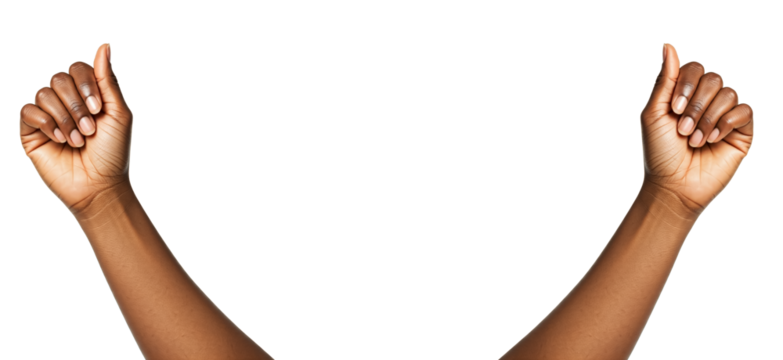 A hand making a clenched fist, isolated on a white background.