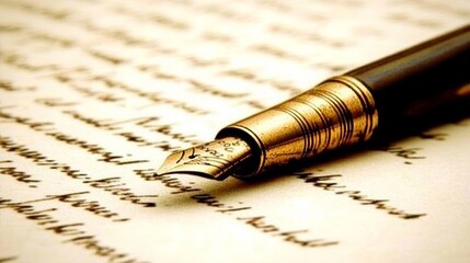 Fototapeta premium Antique Fountain Pen on Vintage Handwritten Letter