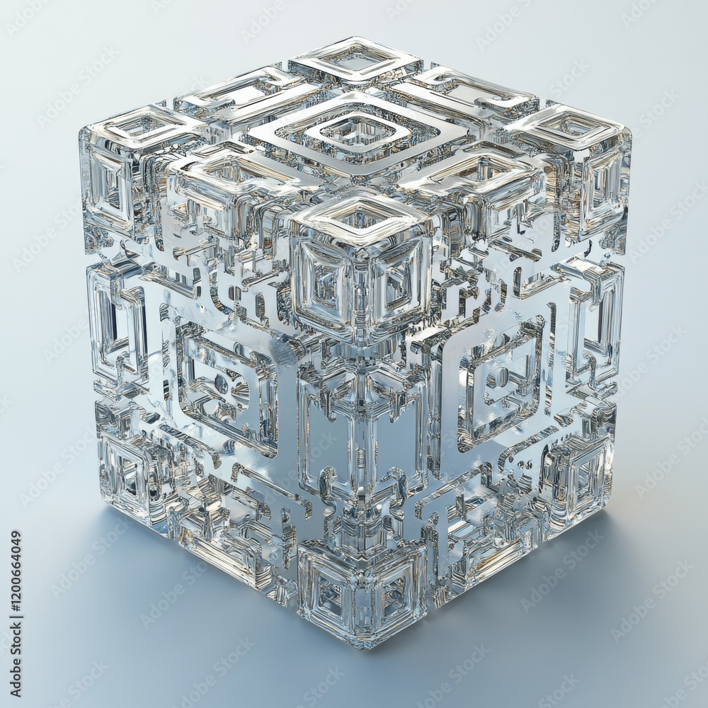 Aufkleber a 3d cube puzzle with a metallic and geometric design, featuring a modern building block concept, pe