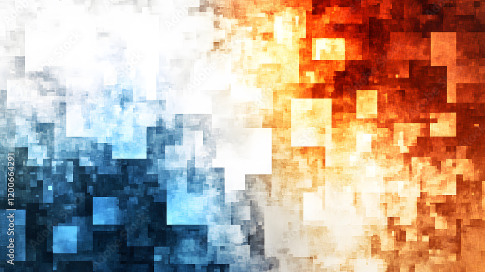 Poster abstract pixelated background transitioning from blue to orange hues