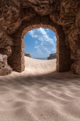 Fototapeta premium Stone archway leads to sandy beach cove