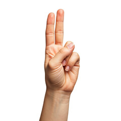 Isolated hands, showing numbers 2, two