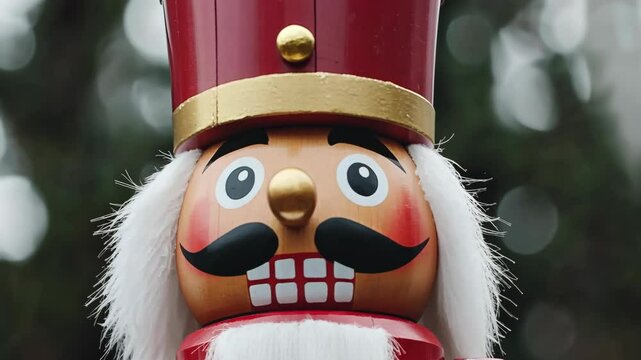 Nutcracker figure stands proudly in festive spirit during holiday season celebration outside