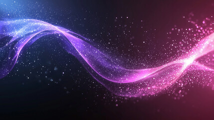 Fototapeta premium Abstract background with glowing wavy lines and sparkling dust in blue pink and black