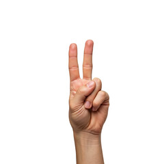 Naklejka premium Isolated hands, showing numbers 2, two