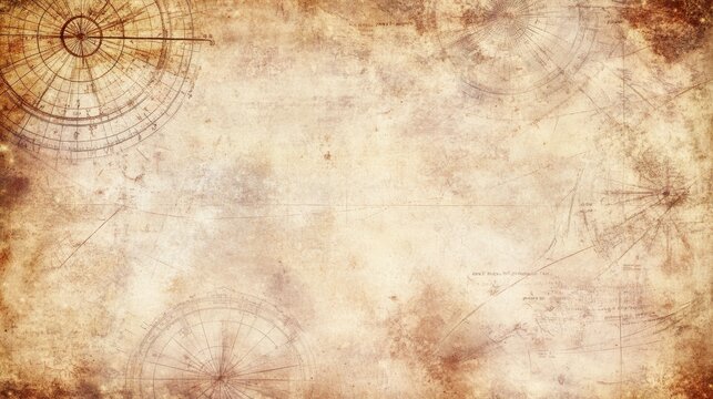 Antique Nautical Chart Background with Compass Rose