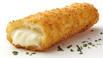 Perfectly Fried Mozzarella Stick on a White Background