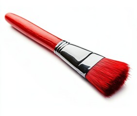 Red paintbrush with wooden handle isolated on white. (3)