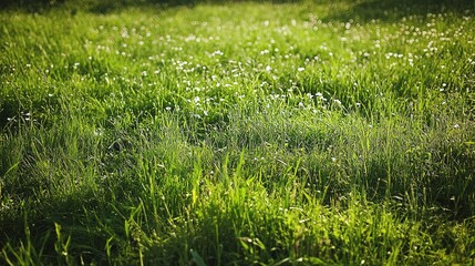 Obraz premium Lush Green Meadow Under Bright Sunny Sky in Springtime Setting