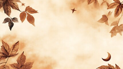 Autumn Leaves Watercolor Painting with Crescent Moon and Stars