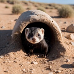 Obraz premium Sandy Burrows and Curious Ferrets: An Exploration of Habitat Life