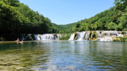 Refreshing Cascade in Lush Green Valley