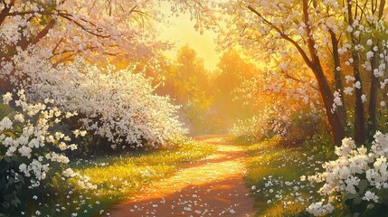 Fototapeta premium Serene Spring Scene with Fragrant White Cherry Blossoms in Bloom