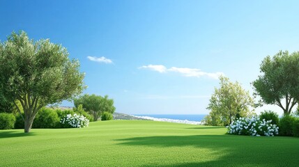 Naklejka premium Ocean View with Lush Green Landscape