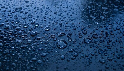 A detailed view of a damp surface adorned with water droplets, evoking a sense of calm and serenity as the drops appear to be delicately suspended in the air, creating a tranquil ambiance
