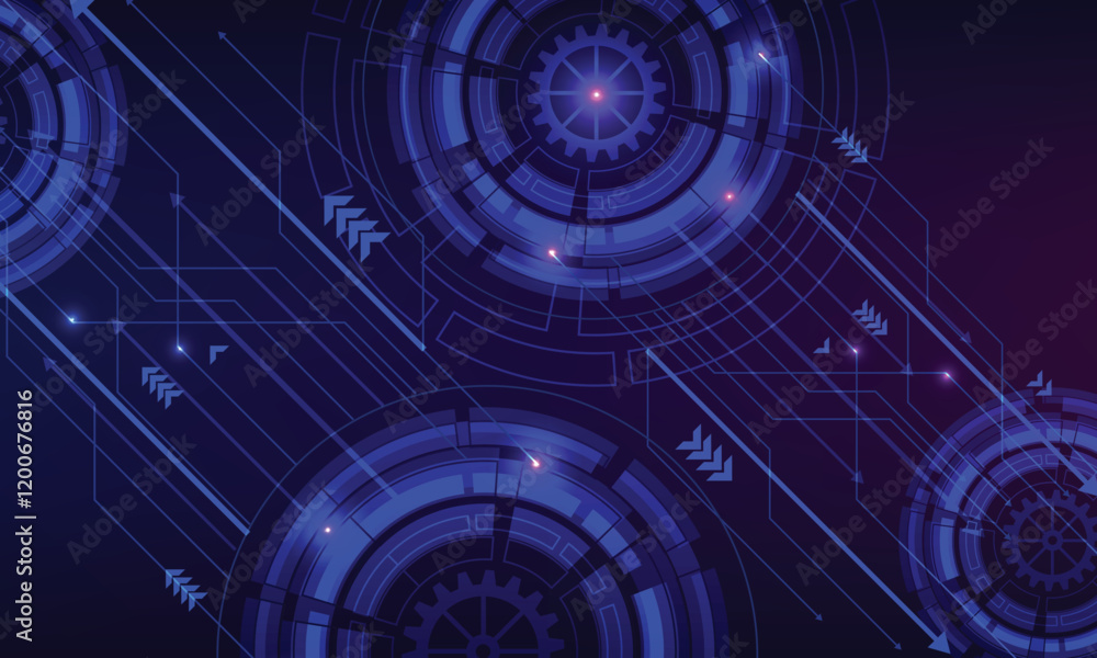 Poster hi-tech vector illustration with various technology elements. abstract global sci fi concept. digita