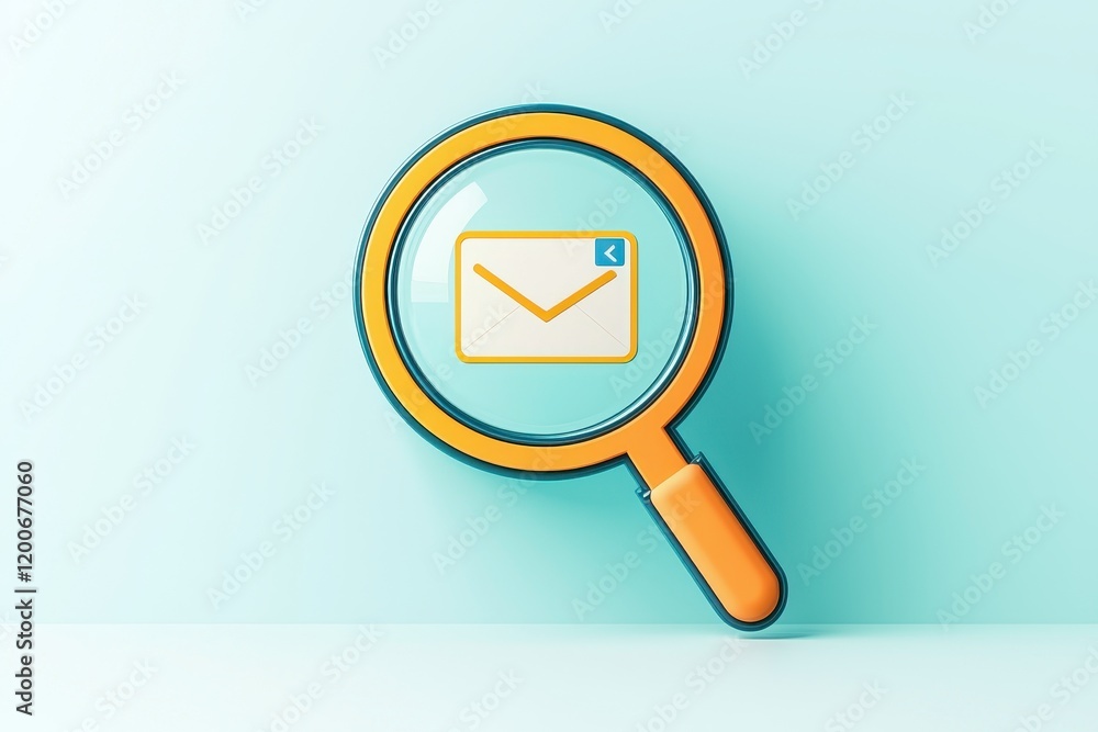Poster search engine icon tool digital concept. magnifying glass focusing on an email icon, representing se