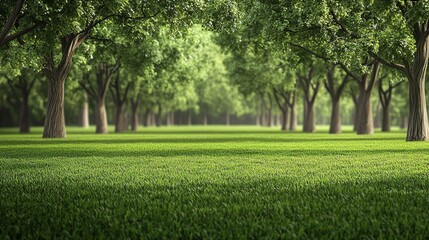 Lush Green Grass Field Surrounded by Trees with Blurred Background